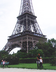 In front of the Eiffel Tower.