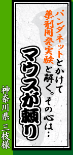 神奈川県 三枝様「パンダネットとかけて薬剤開発実験と解く。その心は・・・マウスが頼り」