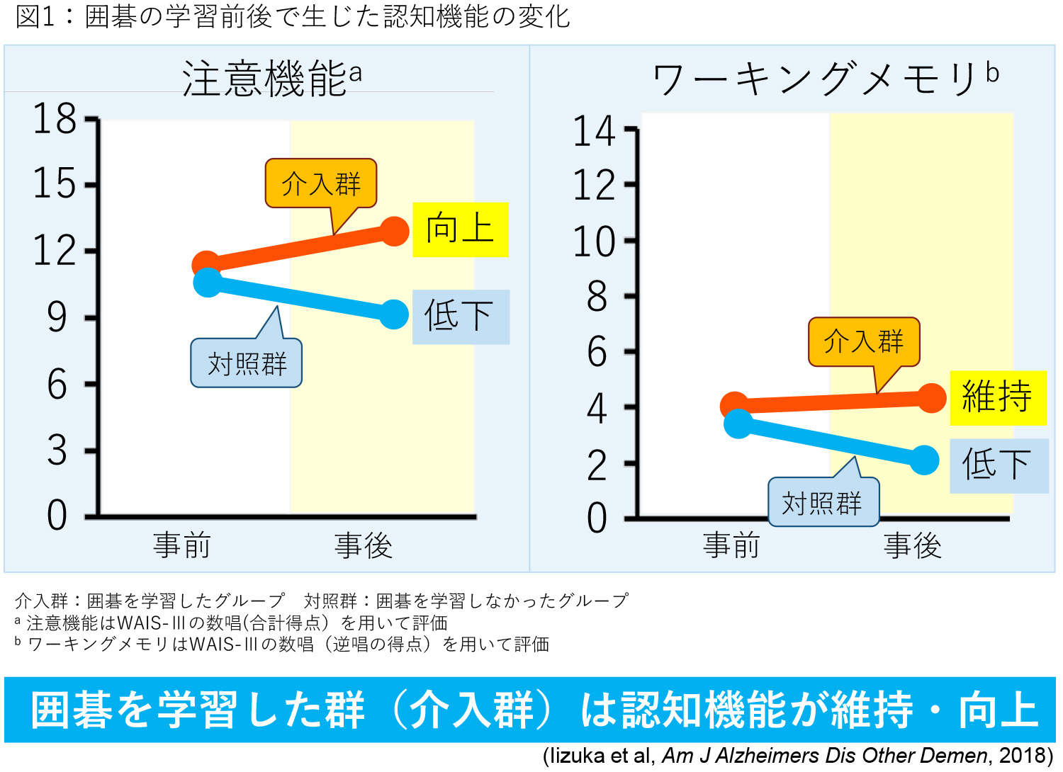 図1:囲碁の学習前後で生じた認知機能の変化
