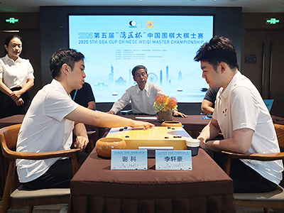 図1：決勝戦の様子。左は謝科九段、右は李軒豪九段。